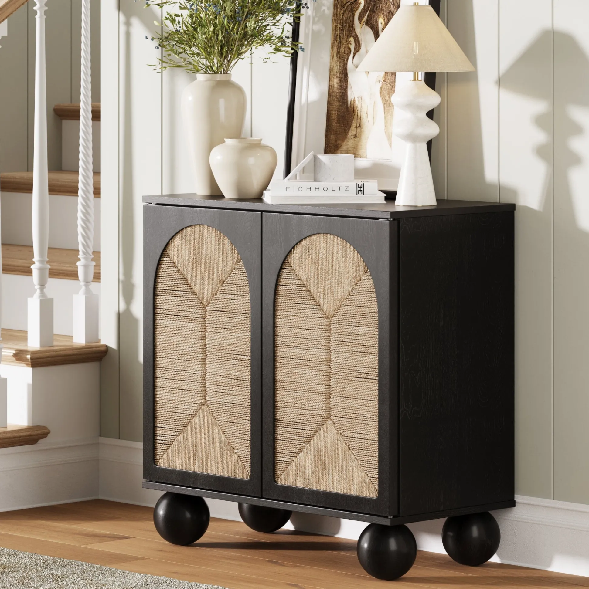 Seagrass Arched Storage Cabinet Black