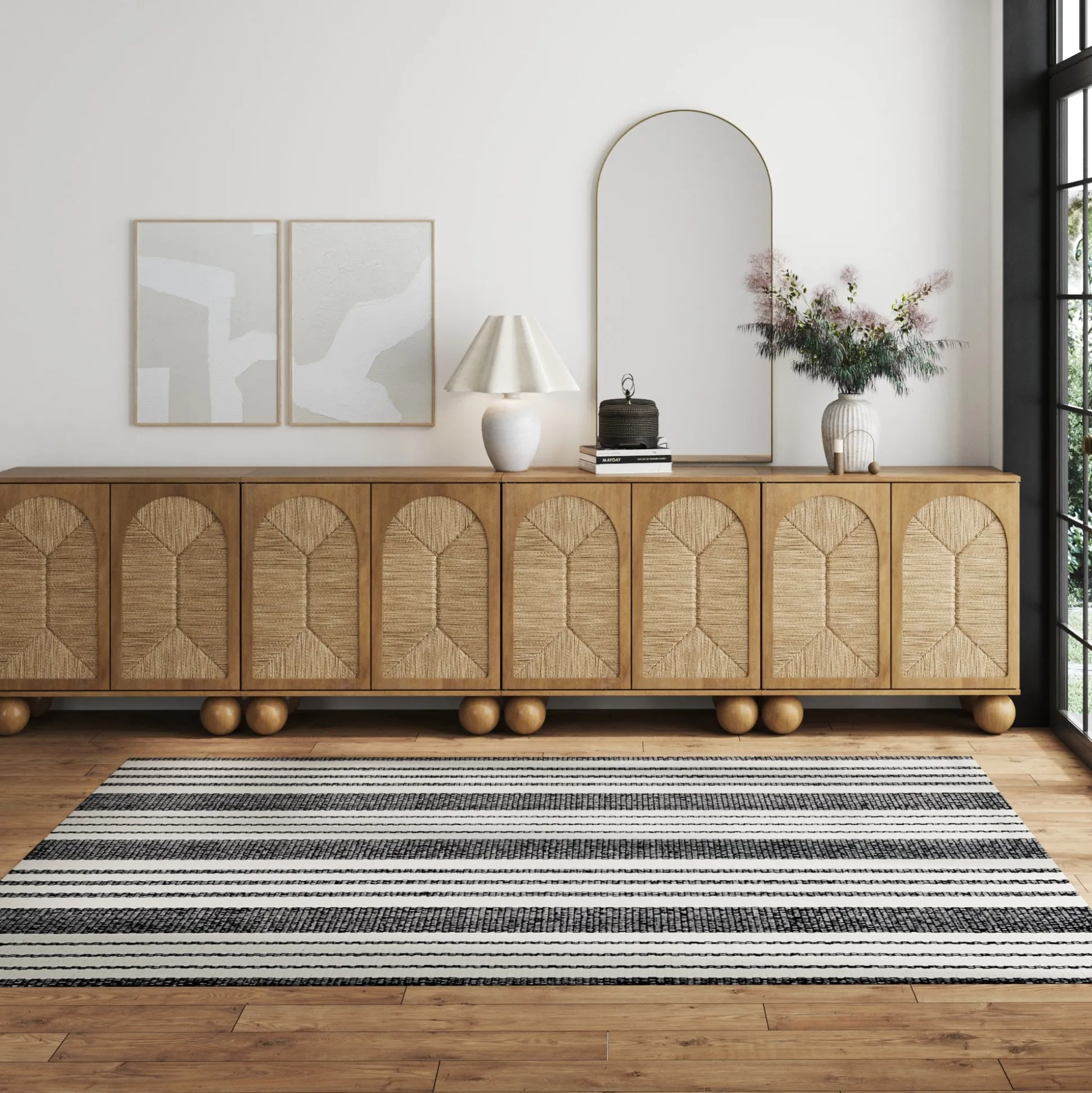 Seagrass Arched TV Console Cabinet for TVs up to 100" Light Brown