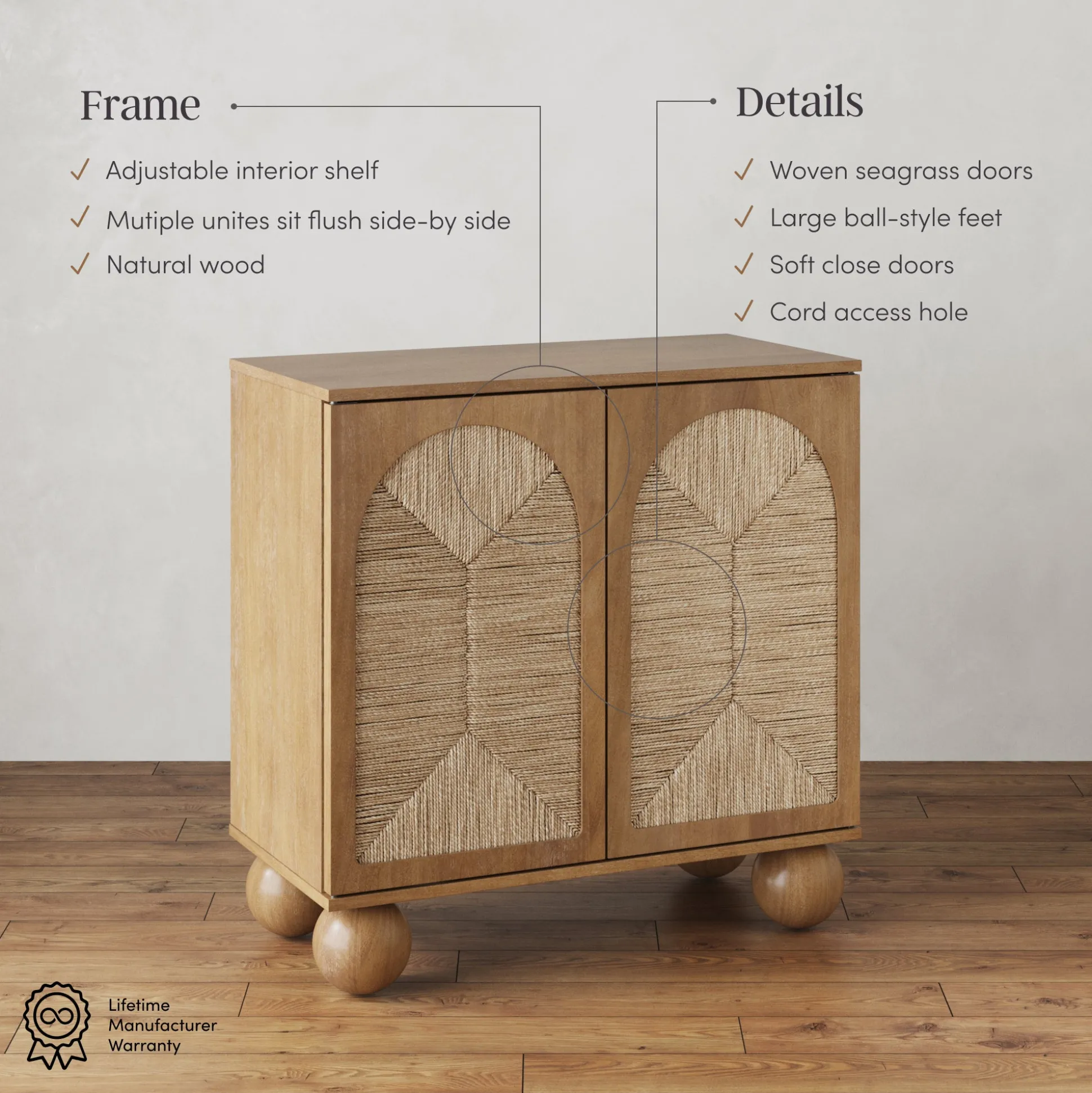 Seagrass Arched TV Console Cabinet for TVs up to 100" Light Brown
