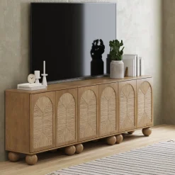 Seagrass Arched TV Console Cabinet for TVs up to 75" Light Brown