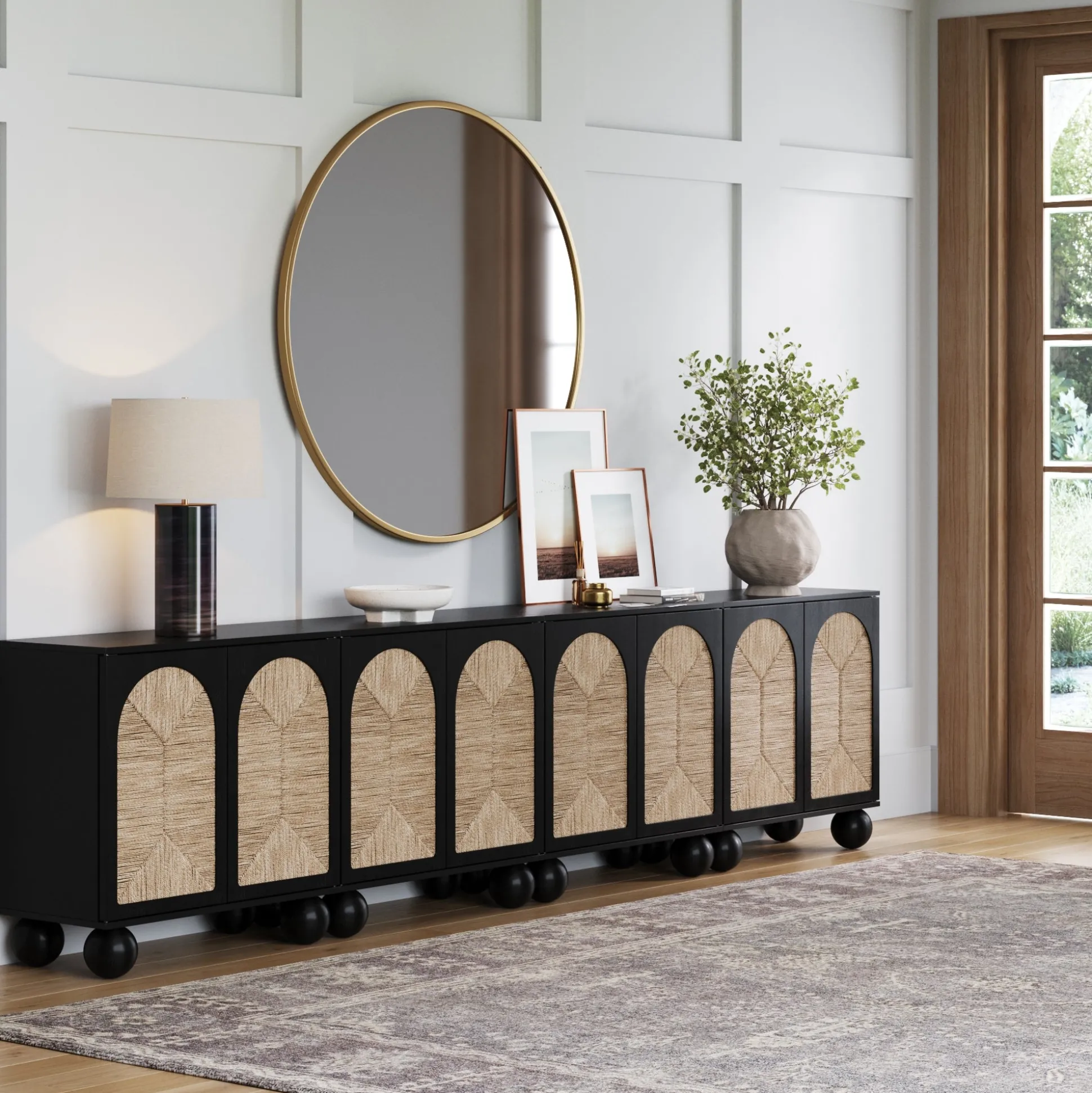 Seagrass Arched TV Console Cabinet for TVs up to 100" Black