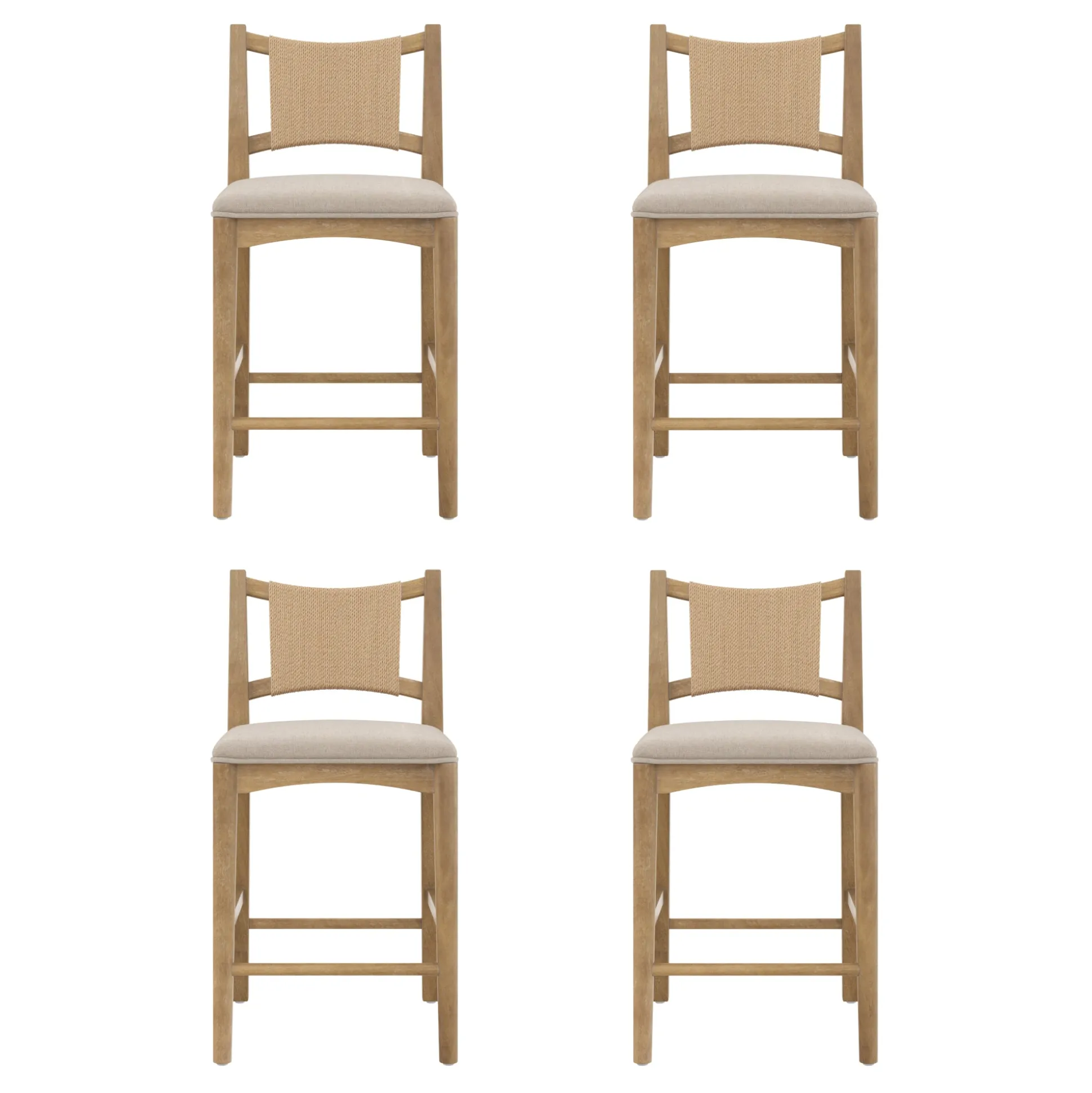 Seagrass Back Arched Footrest Counter Height Bar Stool (Set of 4)