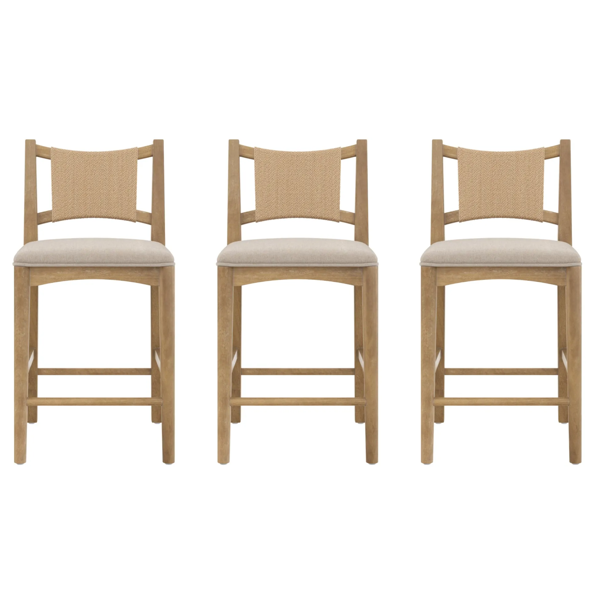 Seagrass Back Arched Footrest Counter Height Bar Stool (Set of 3)