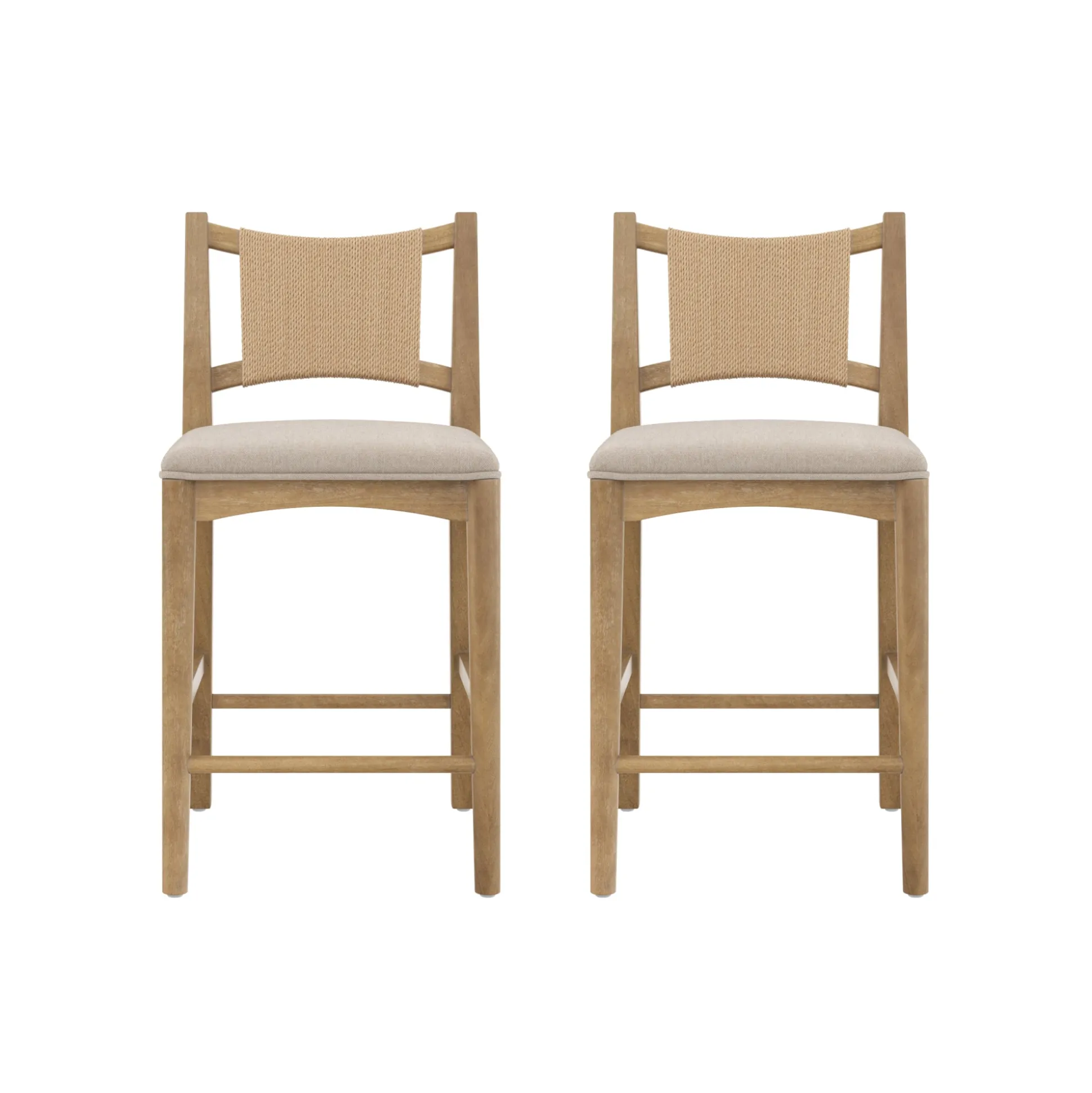 Seagrass Back Arched Footrest Counter Height Bar Stool (Set of 2)