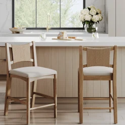 Seagrass Back Arched Footrest Counter Height Bar Stool (Set of 2)