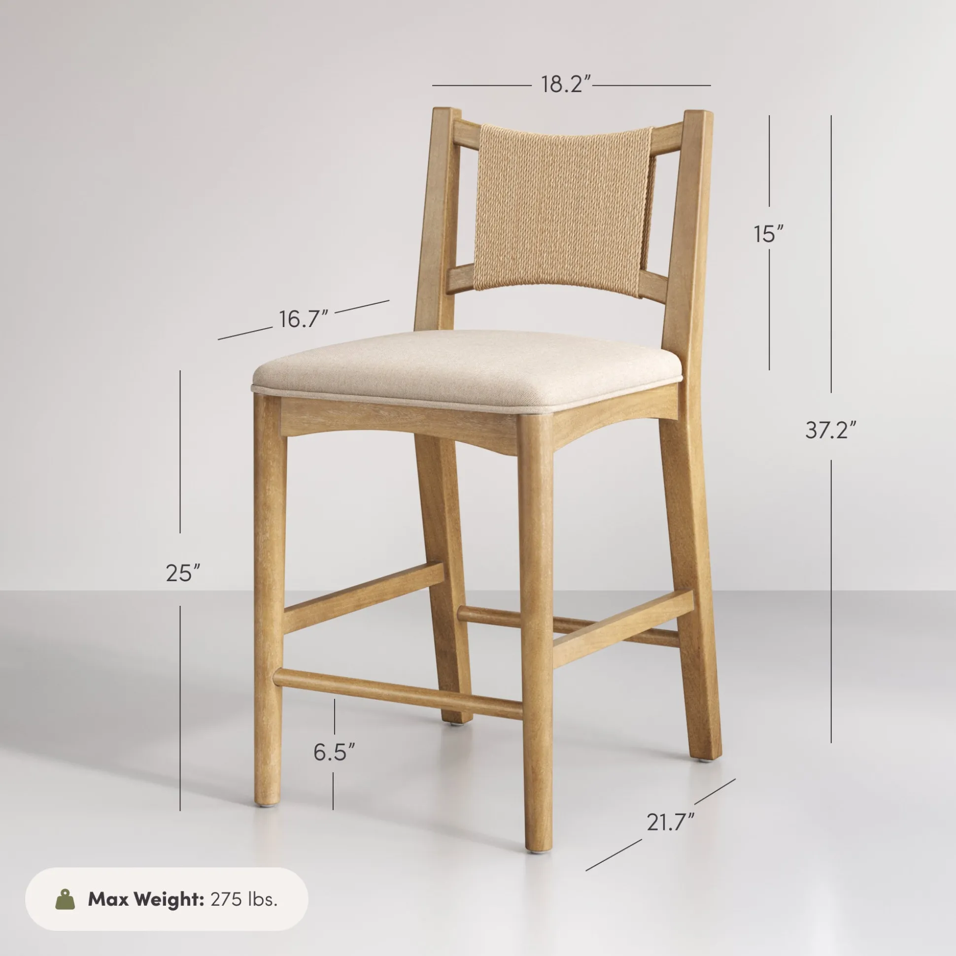 Seagrass Back Arched Footrest Counter Height Bar Stool