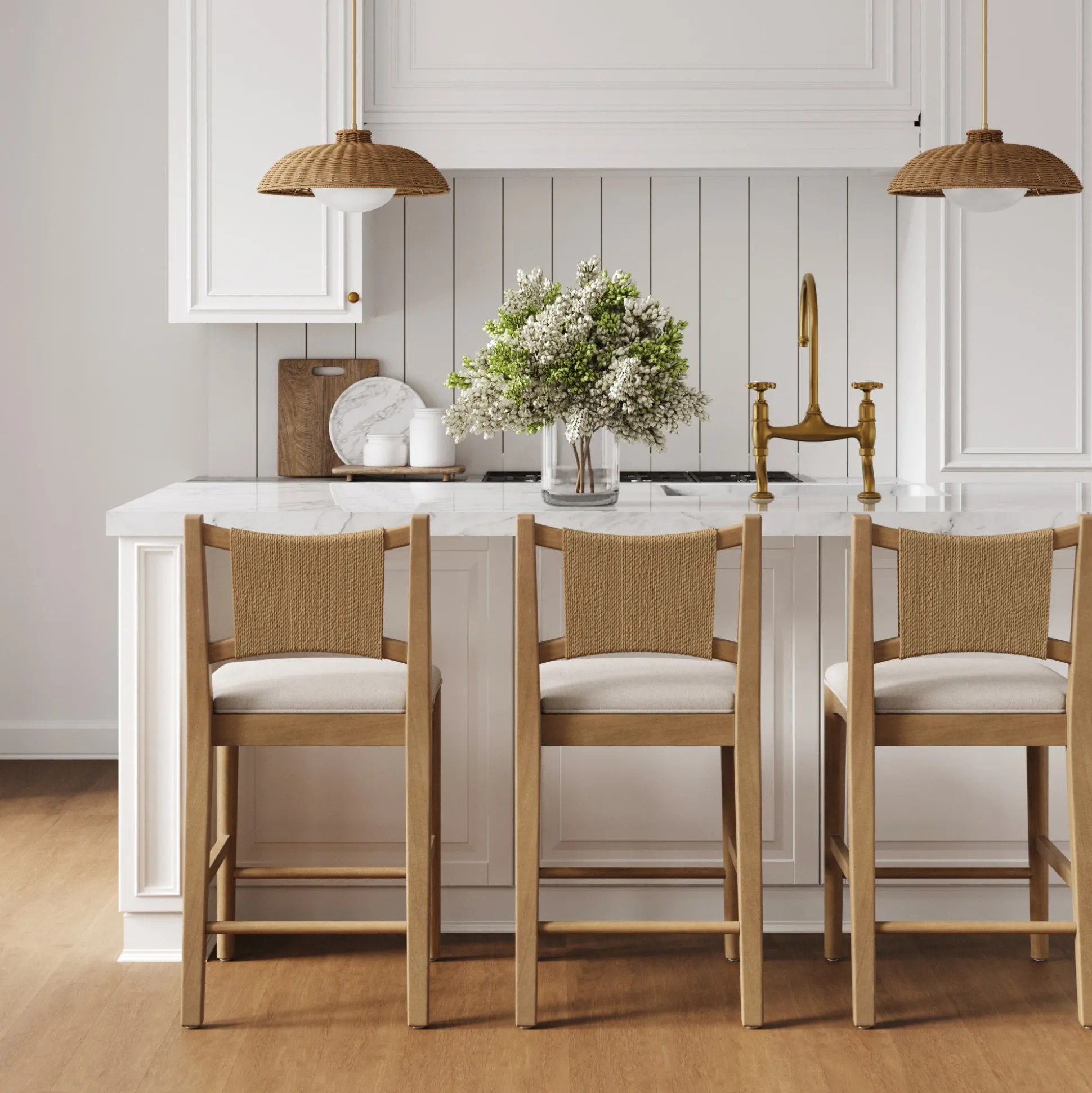 Seagrass Back Arched Footrest Counter Height Bar Stool