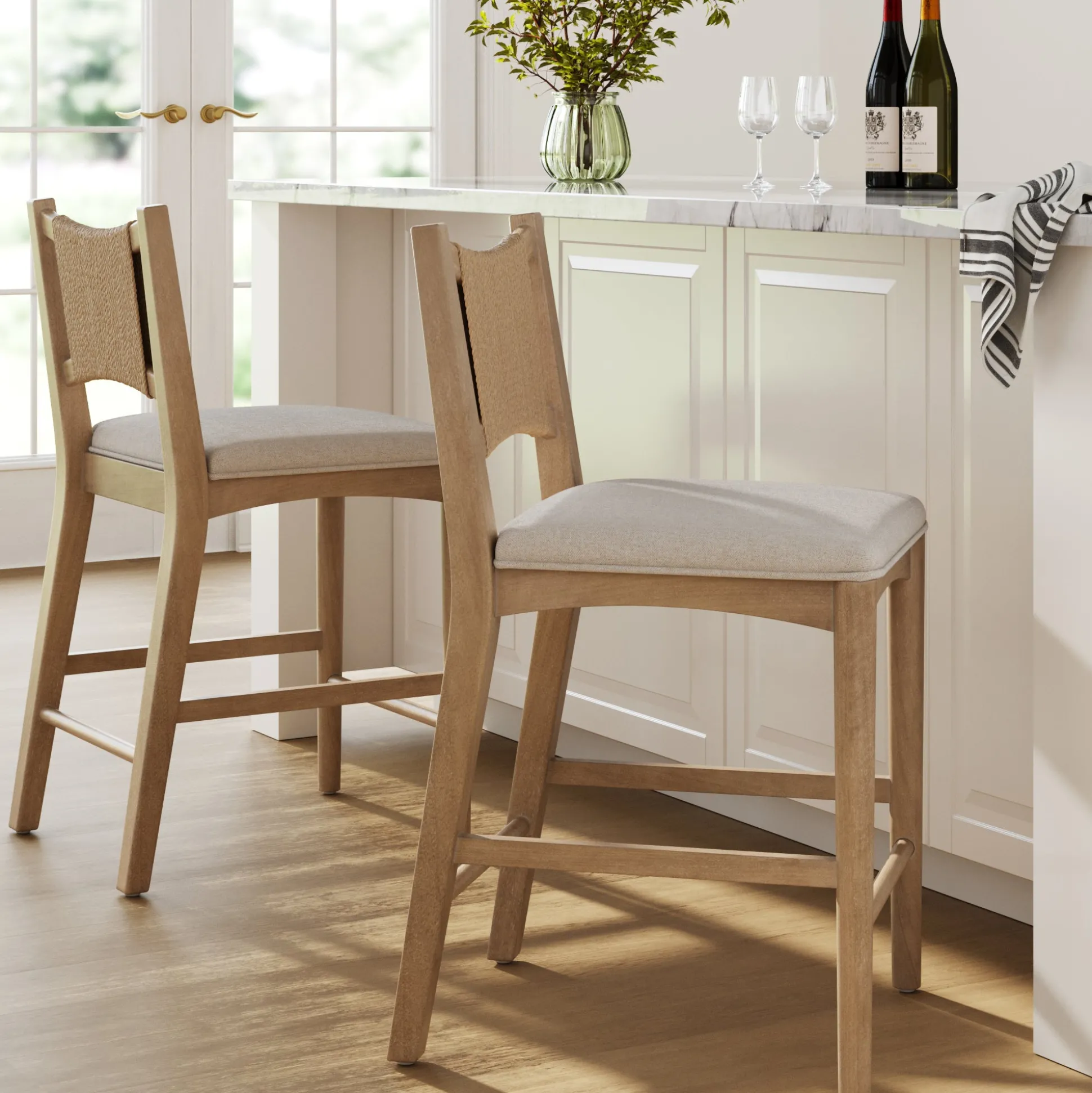 Seagrass Back Arched Footrest Counter Height Bar Stool