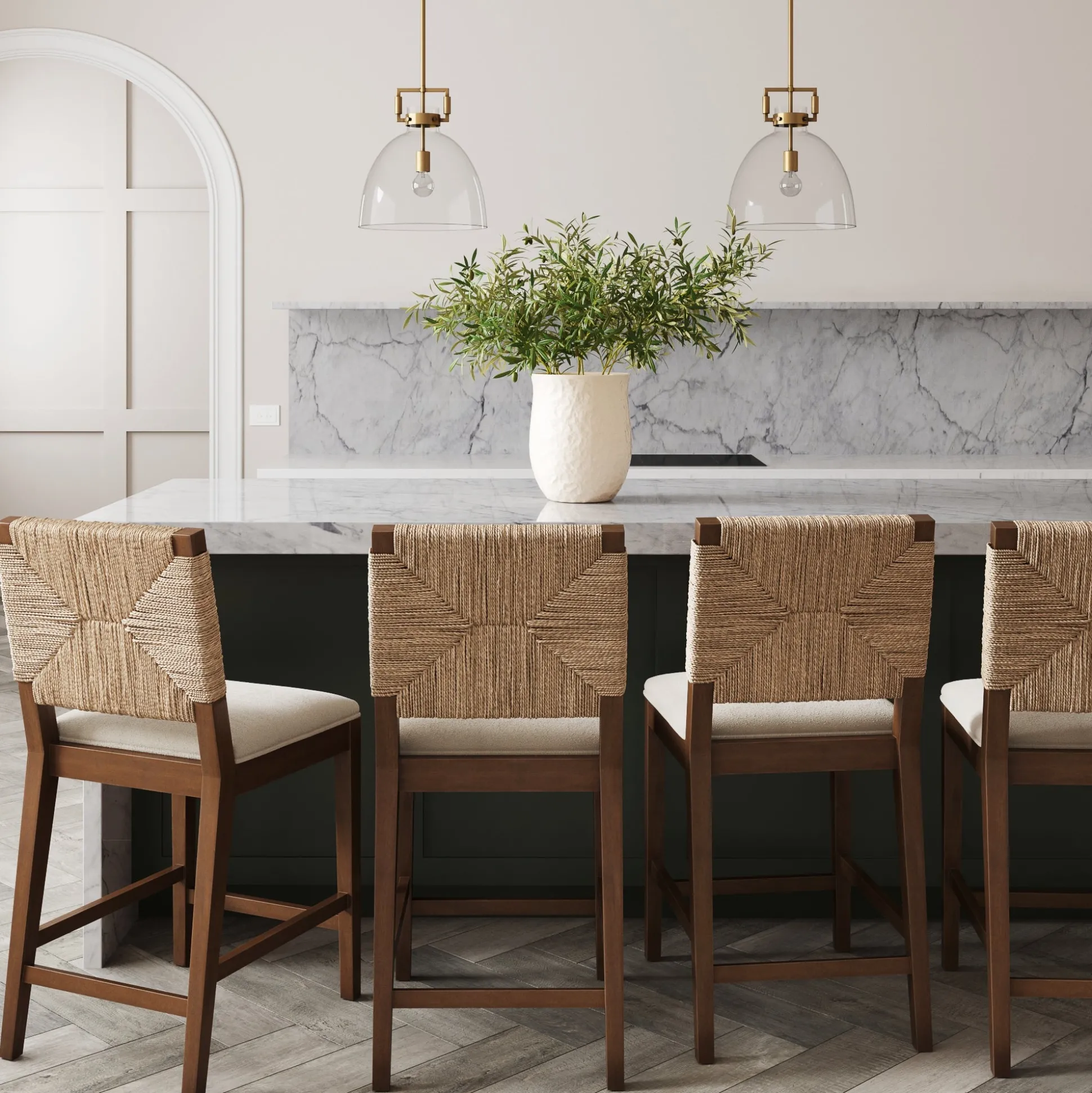 Seagrass Counter Height Bar Stools Dark Brown (Set of 4)