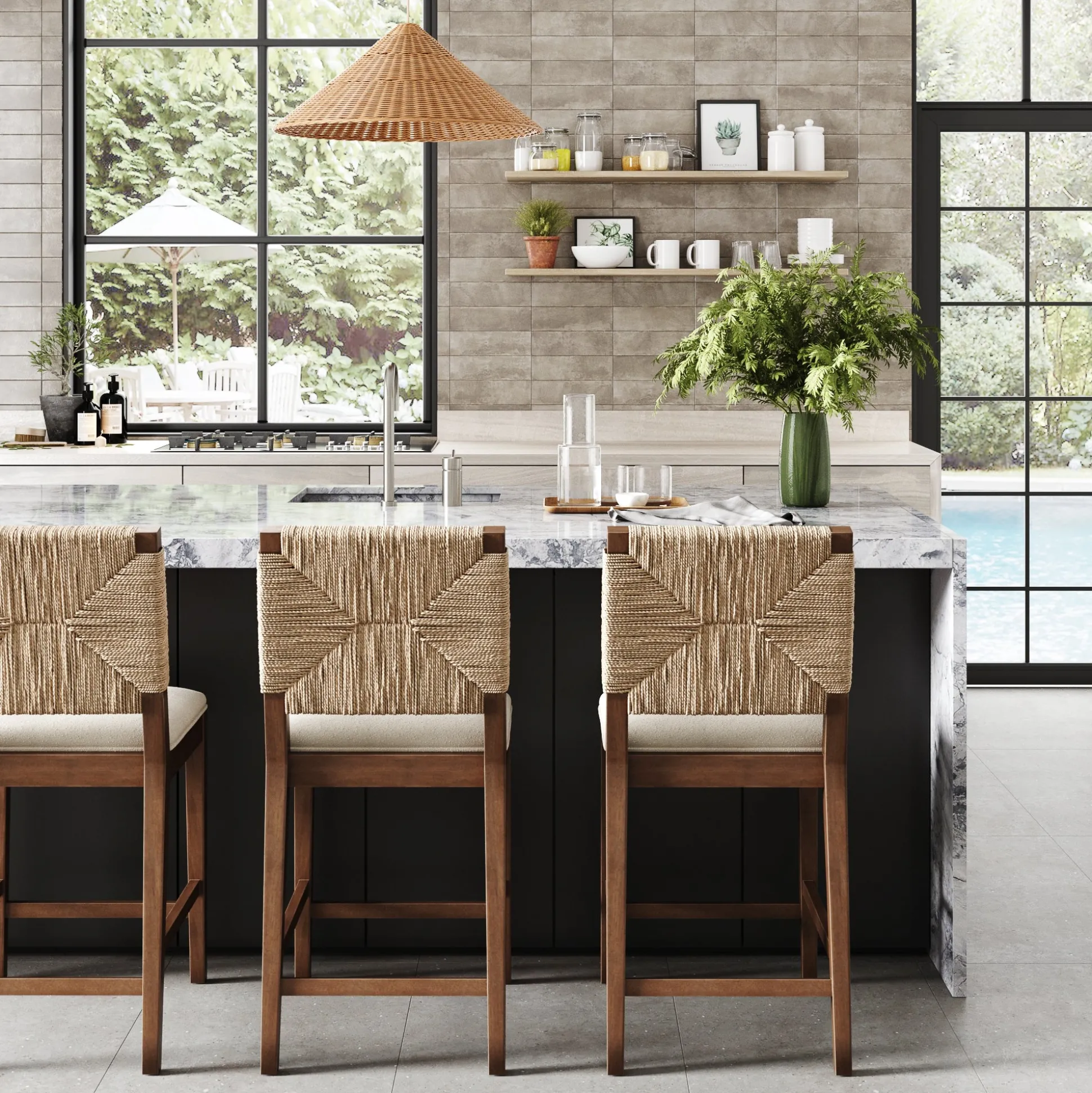 Seagrass Counter Height Bar Stools Dark Brown (Set of 3)