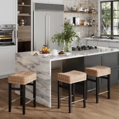 Seagrass Counter Height Bar Stools Black (Set of 3)