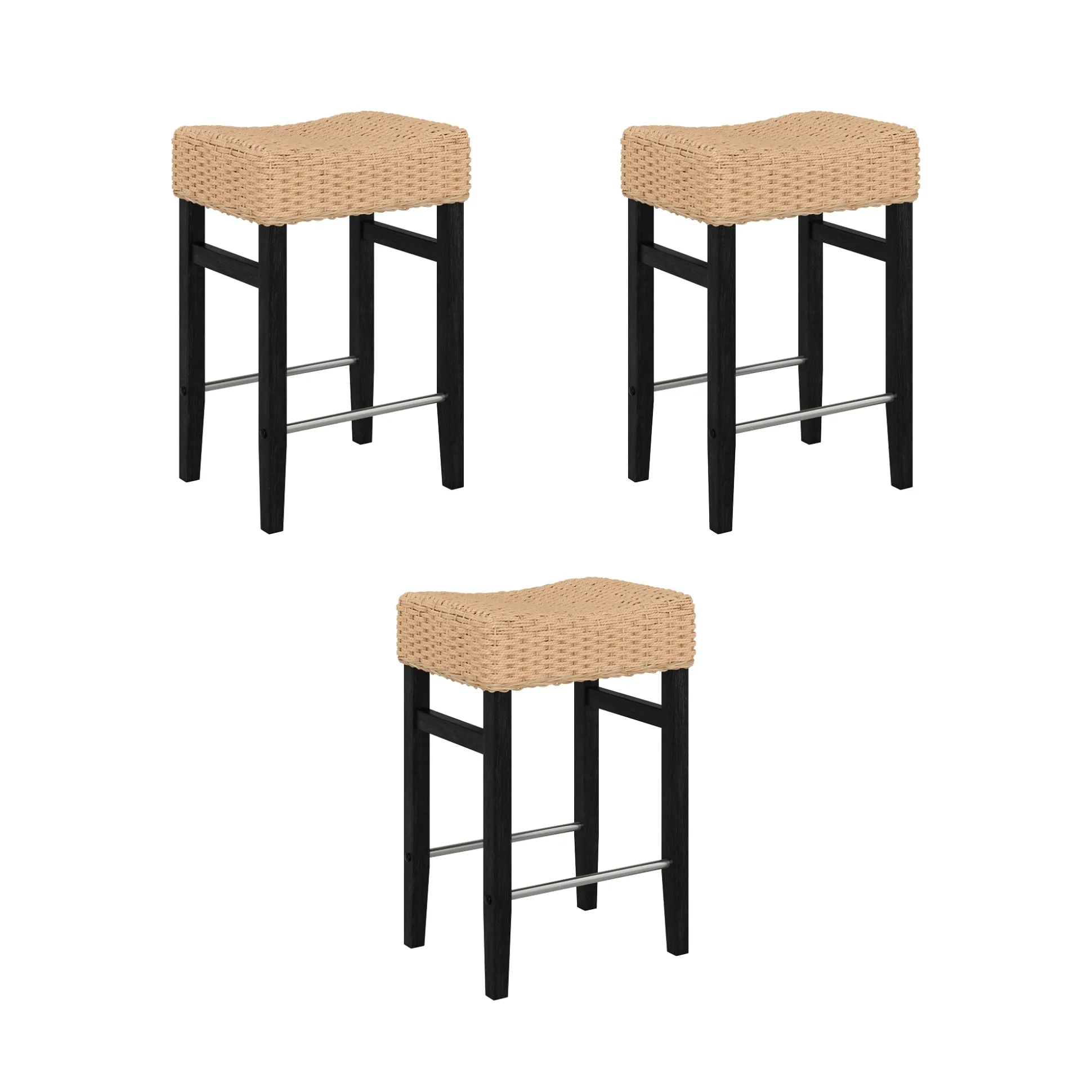 Seagrass Counter Height Bar Stools Black (Set of 3)