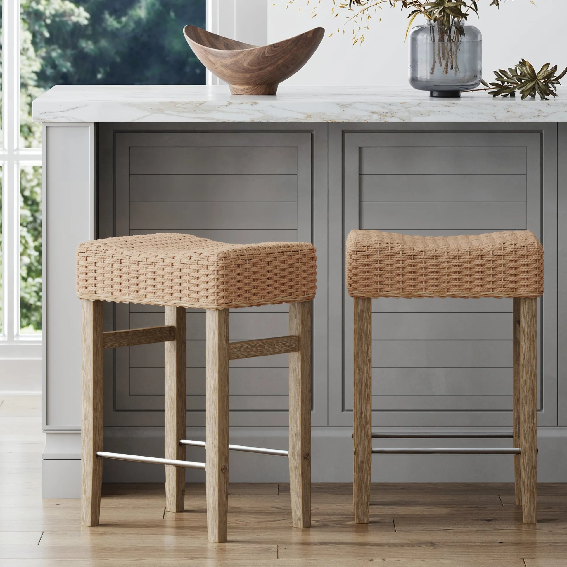 Seagrass Counter Height Bar Stools Brown (Set of 2)