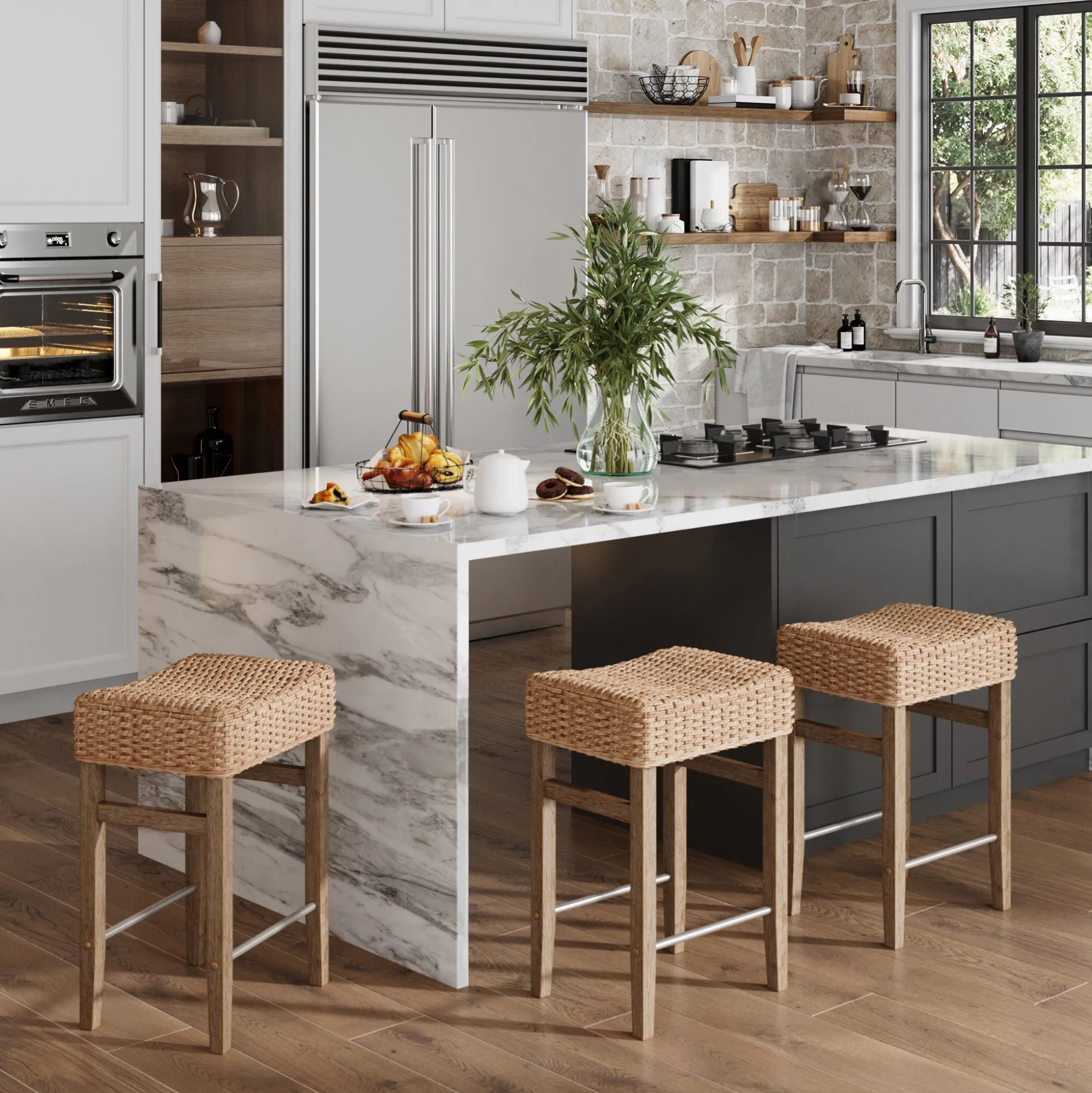 Seagrass Counter Height Bar Stools Brown (Set of 3)