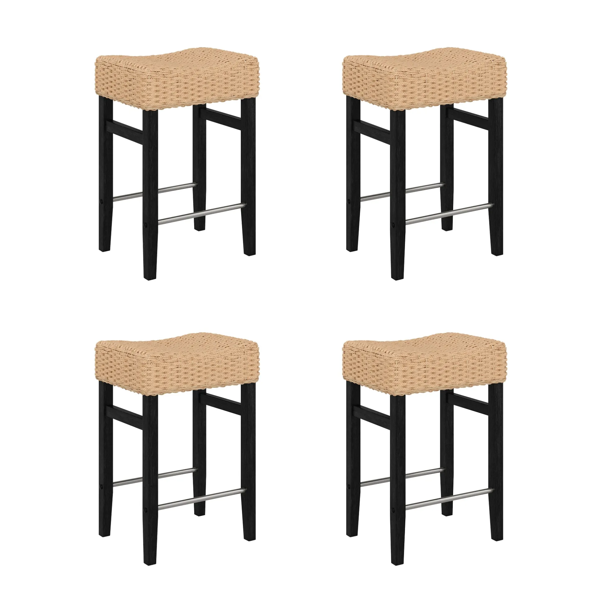Seagrass Counter Height Bar Stools Black (Set of 4)
