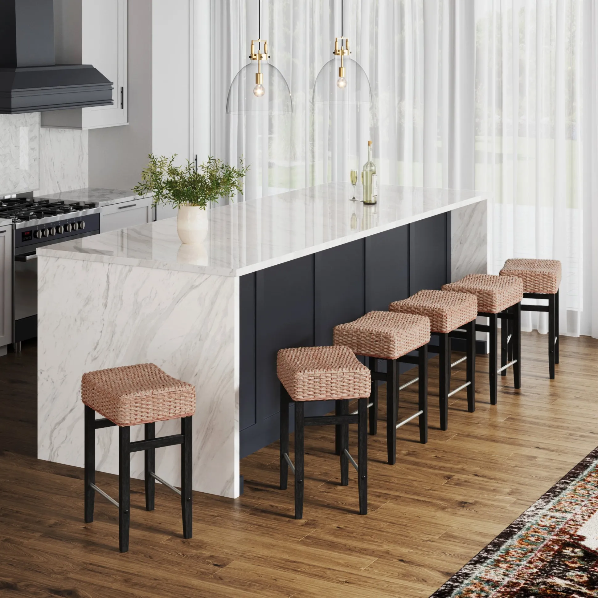 Seagrass Counter Height Bar Stools Black (Set of 6)