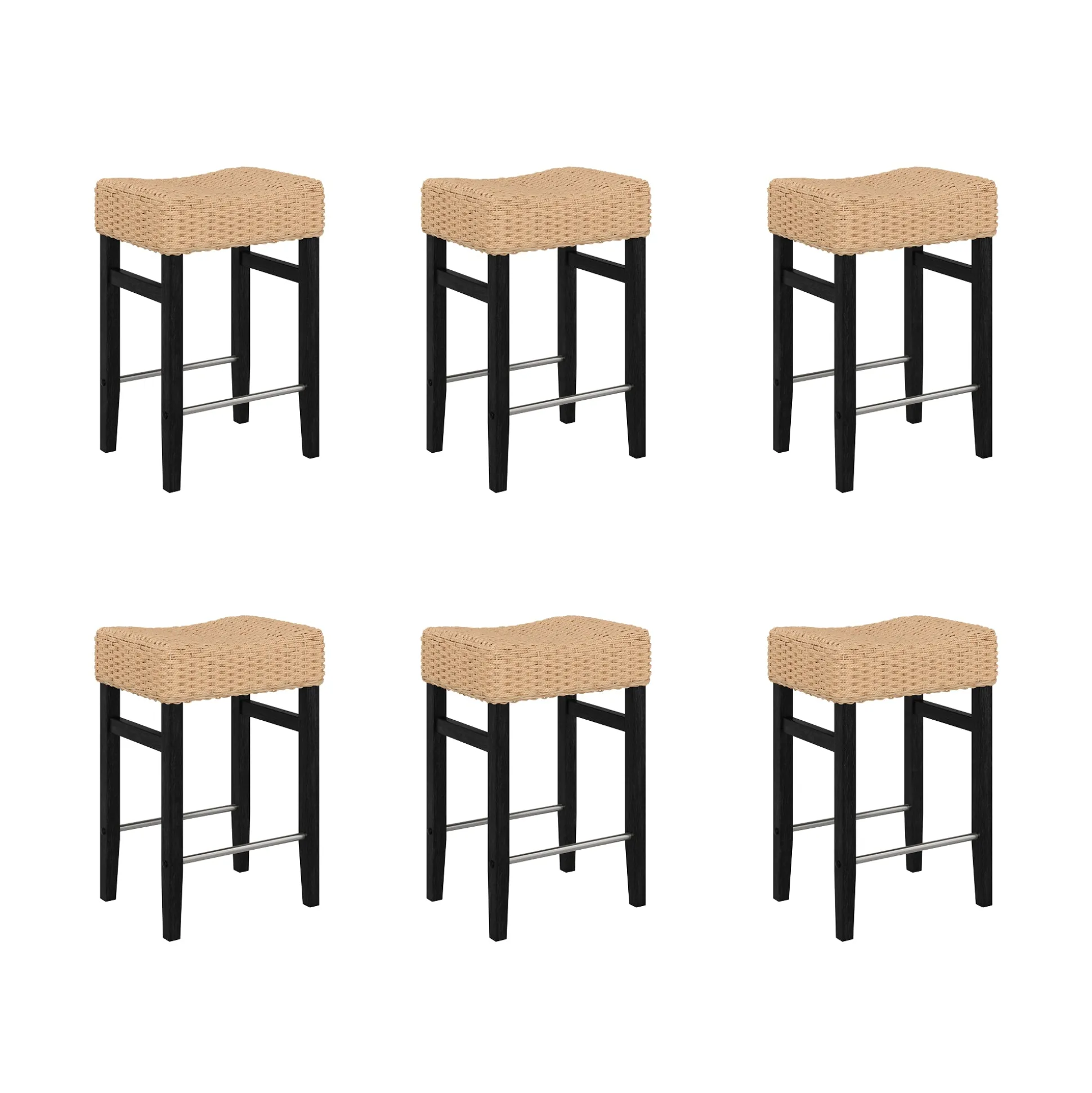 Seagrass Counter Height Bar Stools Black (Set of 6)