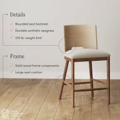 Seagrass Rope Back Counter Bar Stool Medium Brown (Set of 4)
