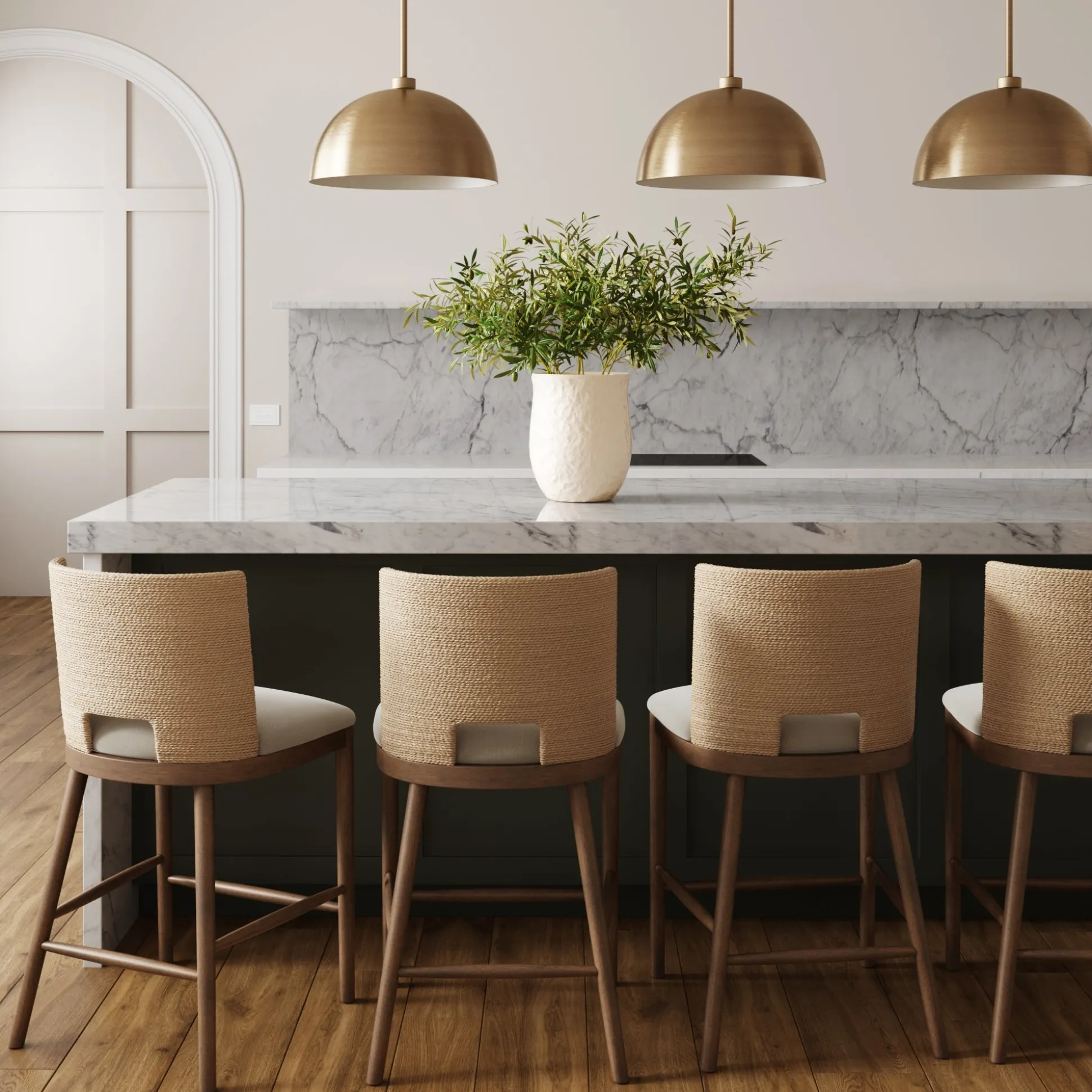 Seagrass Rope Back Counter Bar Stool Medium Brown (Set of 4)
