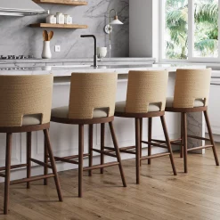 Seagrass Rope Back Counter Bar Stool Medium Brown (Set of 4)