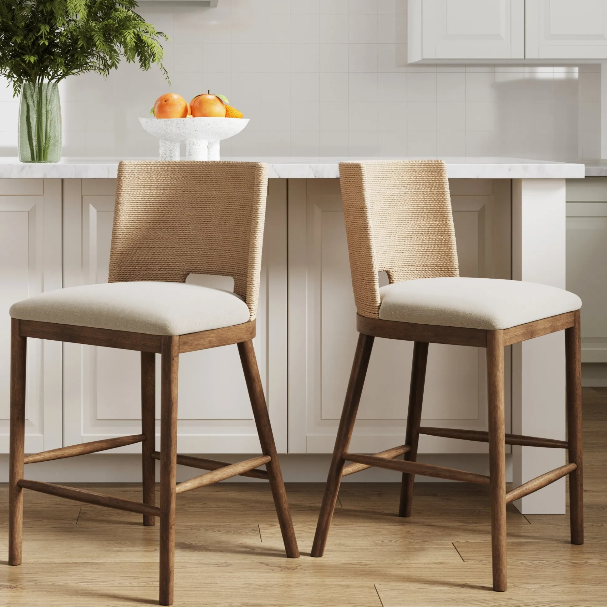 Seagrass Rope Back Counter Bar Stool Medium Brown (Set of 2)
