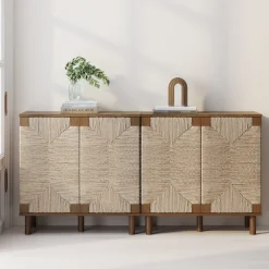 Seagrass Storage Cabinet Credenza Dark Brown (Set of 2)