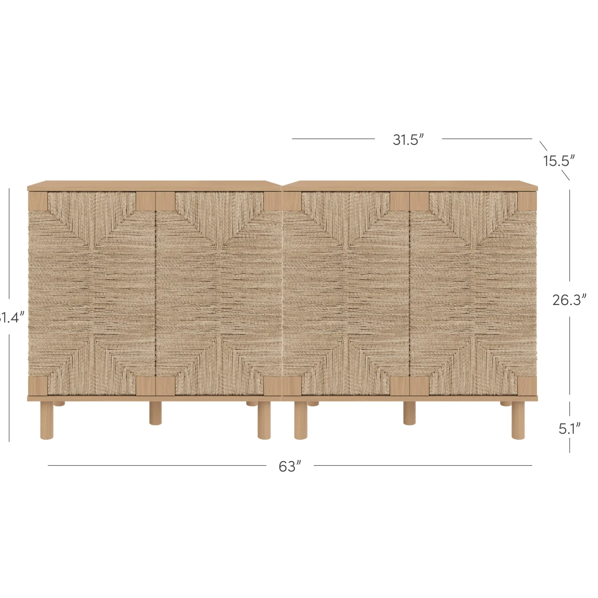 Seagrass Storage Cabinet Credenza Raw Oak (Set of 2)