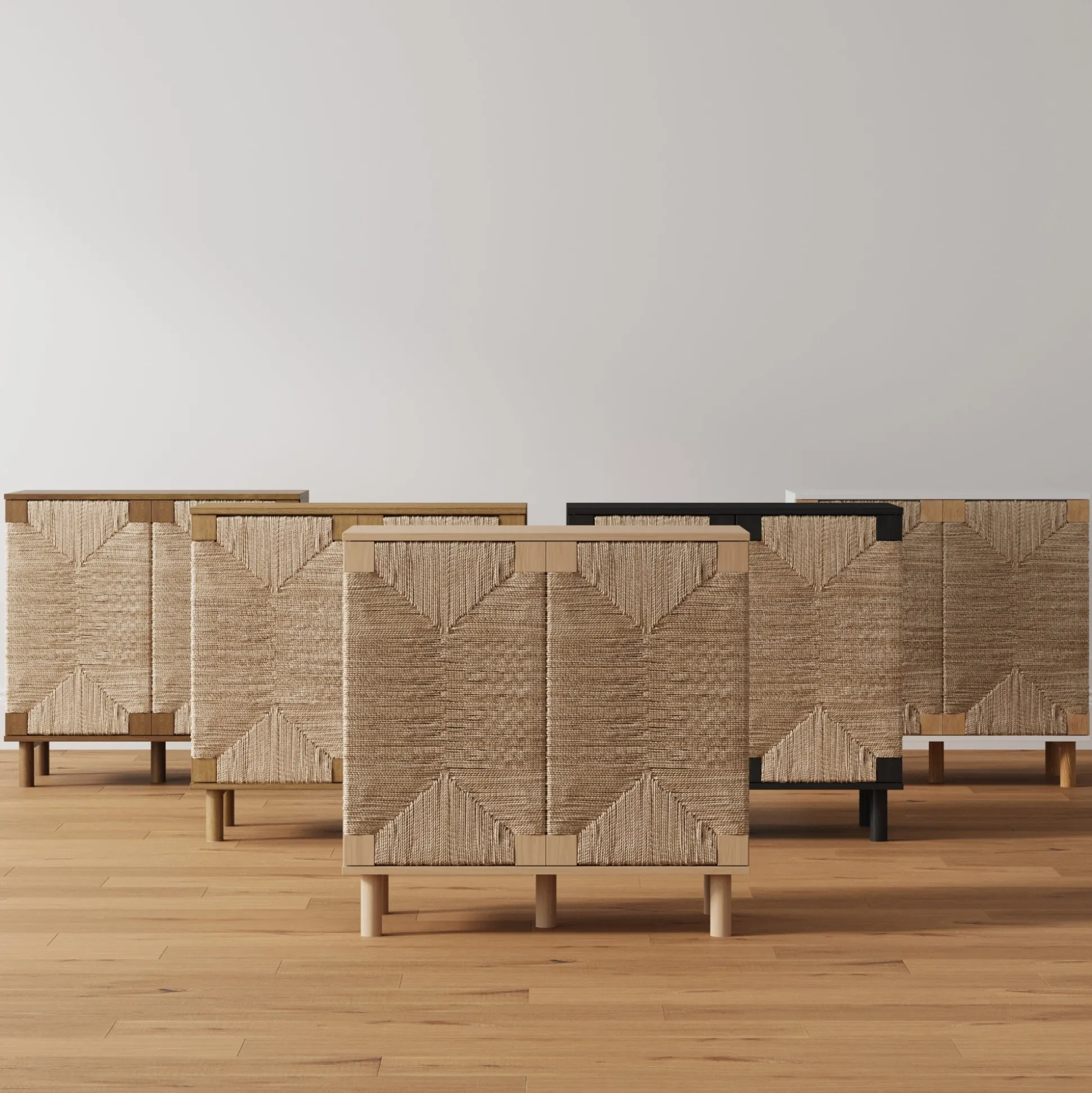 Seagrass Storage Cabinet Credenza Raw Oak (Set of 2)