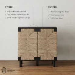 Seagrass Storage Cabinet Credenza Black (Set of 2)