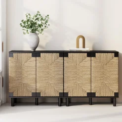 Seagrass Storage Cabinet Credenza Black (Set of 2)