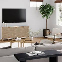 Seagrass Storage Cabinet Credenza White (Set of 2)