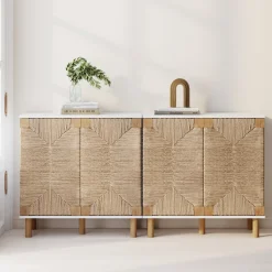 Seagrass Storage Cabinet Credenza White (Set of 2)