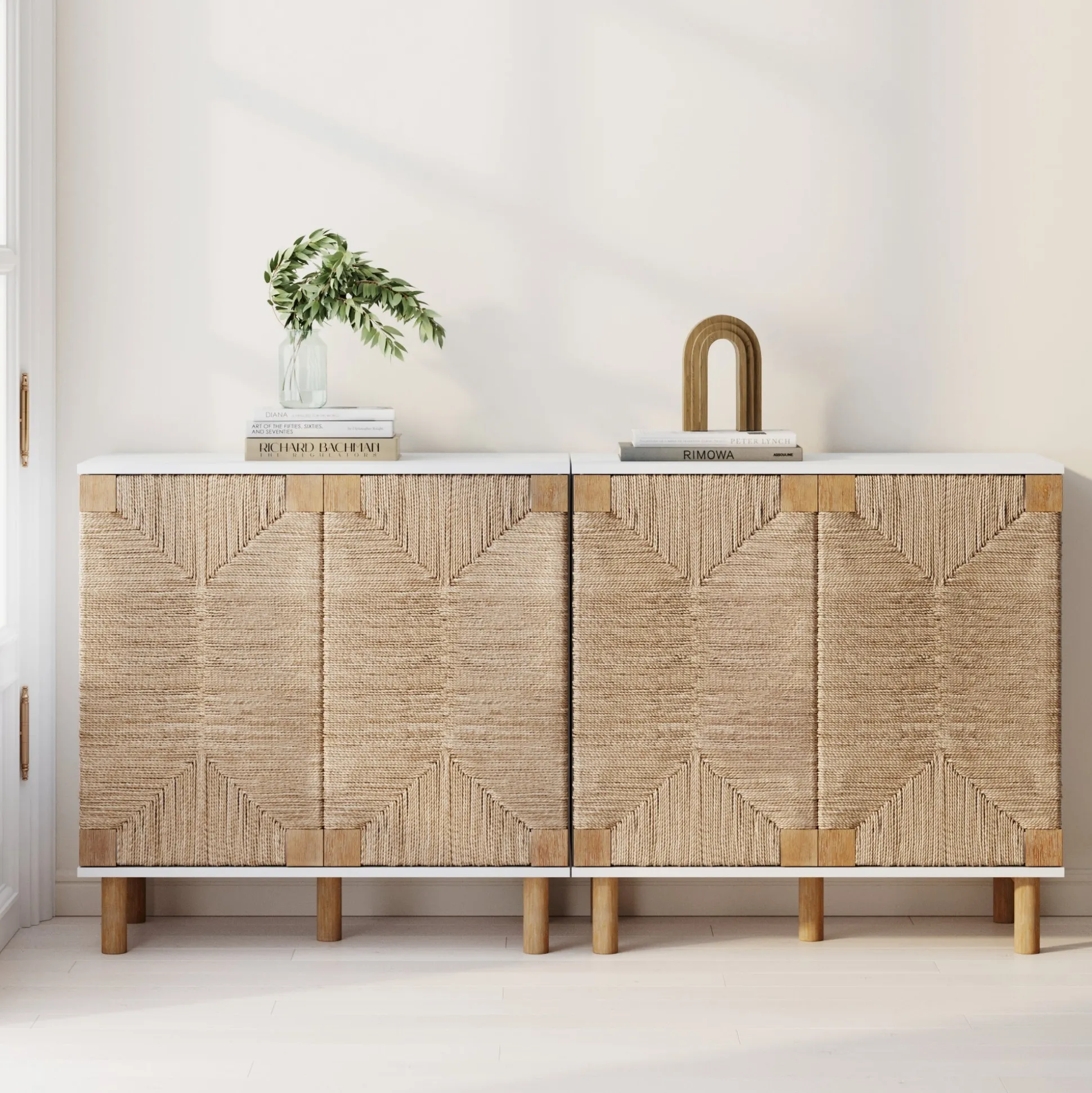 Seagrass Storage Cabinet Credenza White (Set of 2)