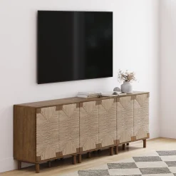 Seagrass Storage Cabinet Credenza Dark Brown (Set of 3)
