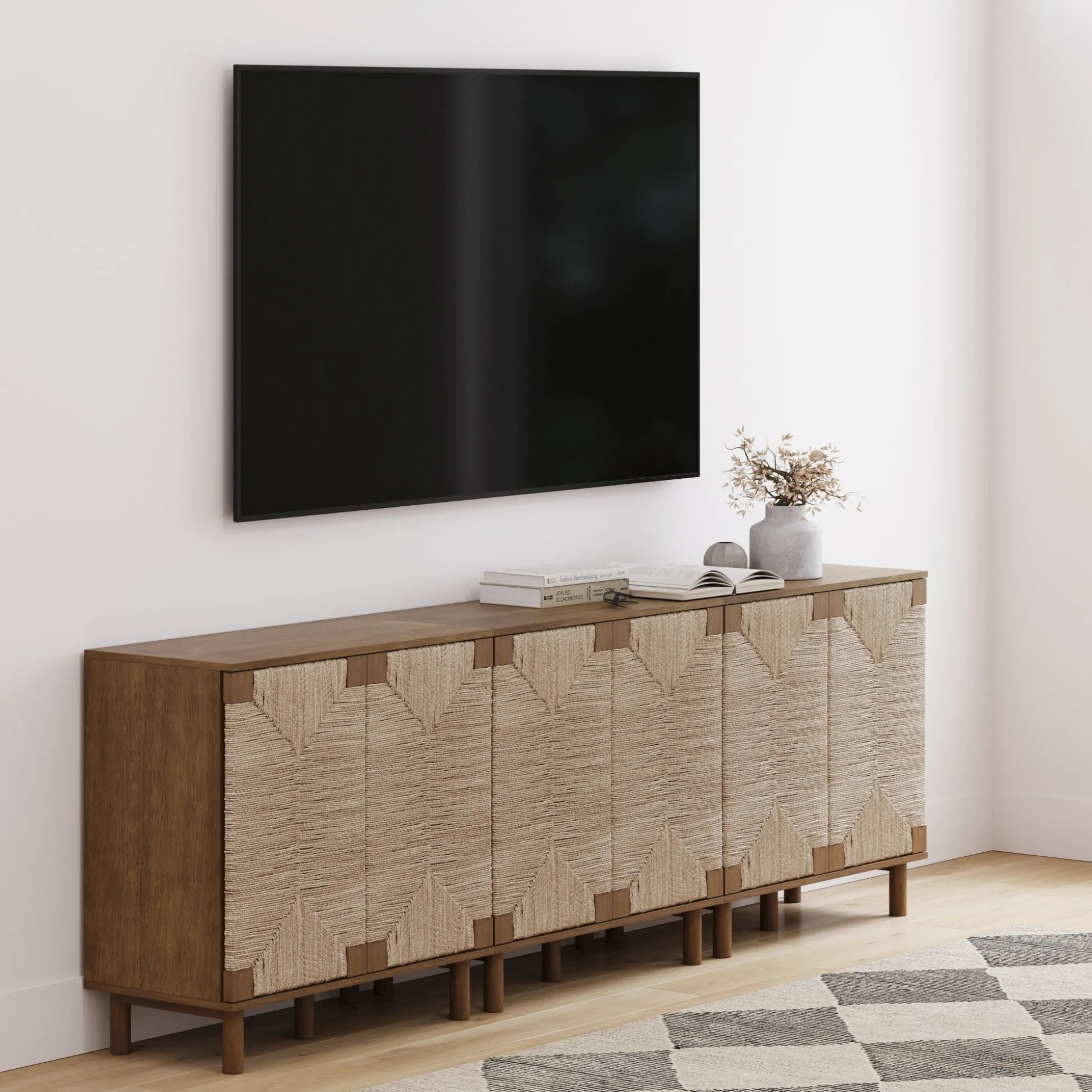 Seagrass Storage Cabinet Credenza Dark Brown (Set of 3)