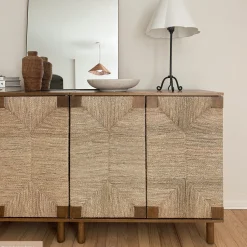 Seagrass Storage Cabinet Credenza Dark Brown (Set of 3)