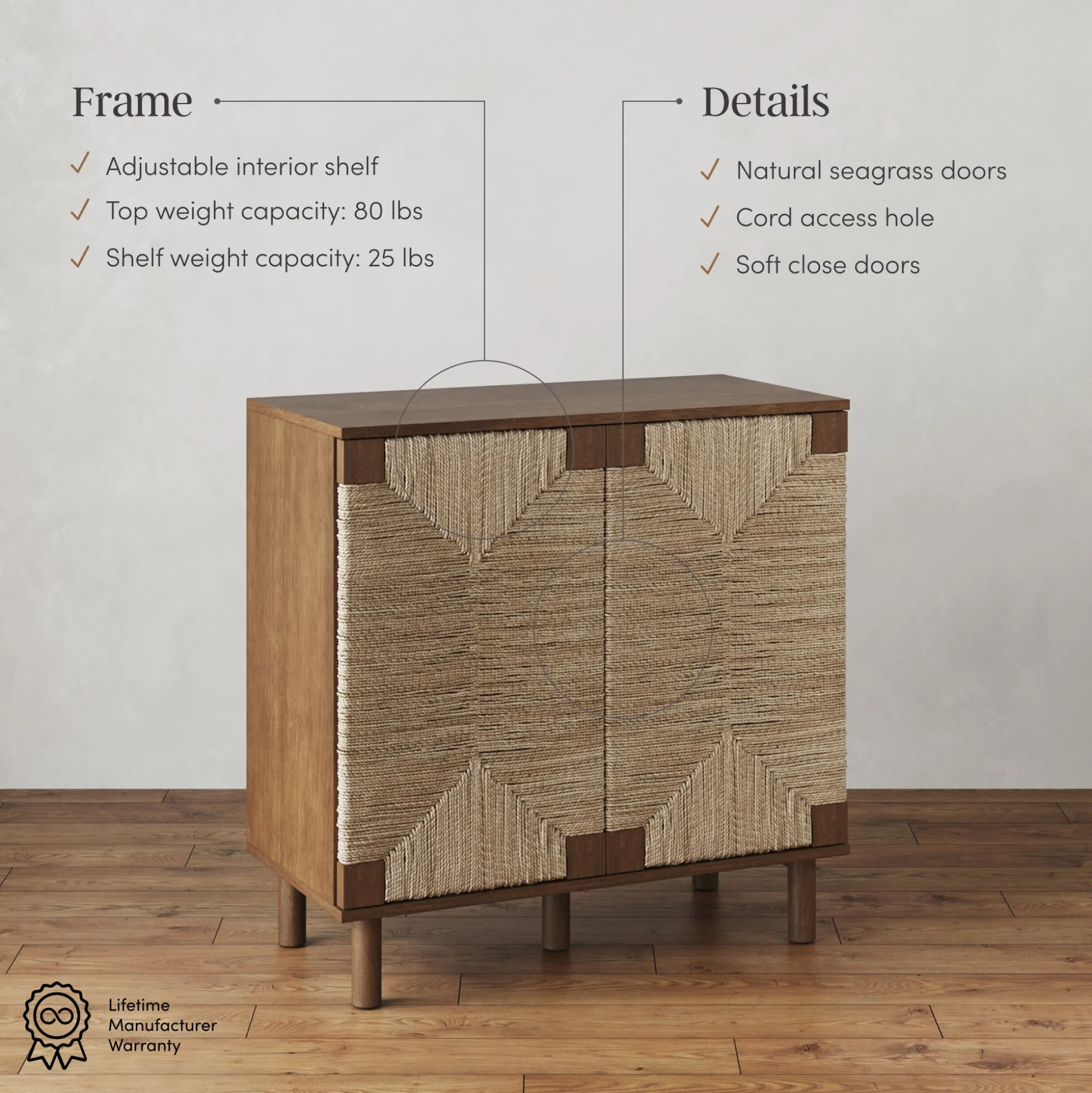 Seagrass Storage Cabinet Credenza Dark Brown (Set of 3)