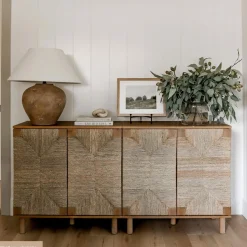 Seagrass Storage Cabinet Credenza Brown (Set of 3)