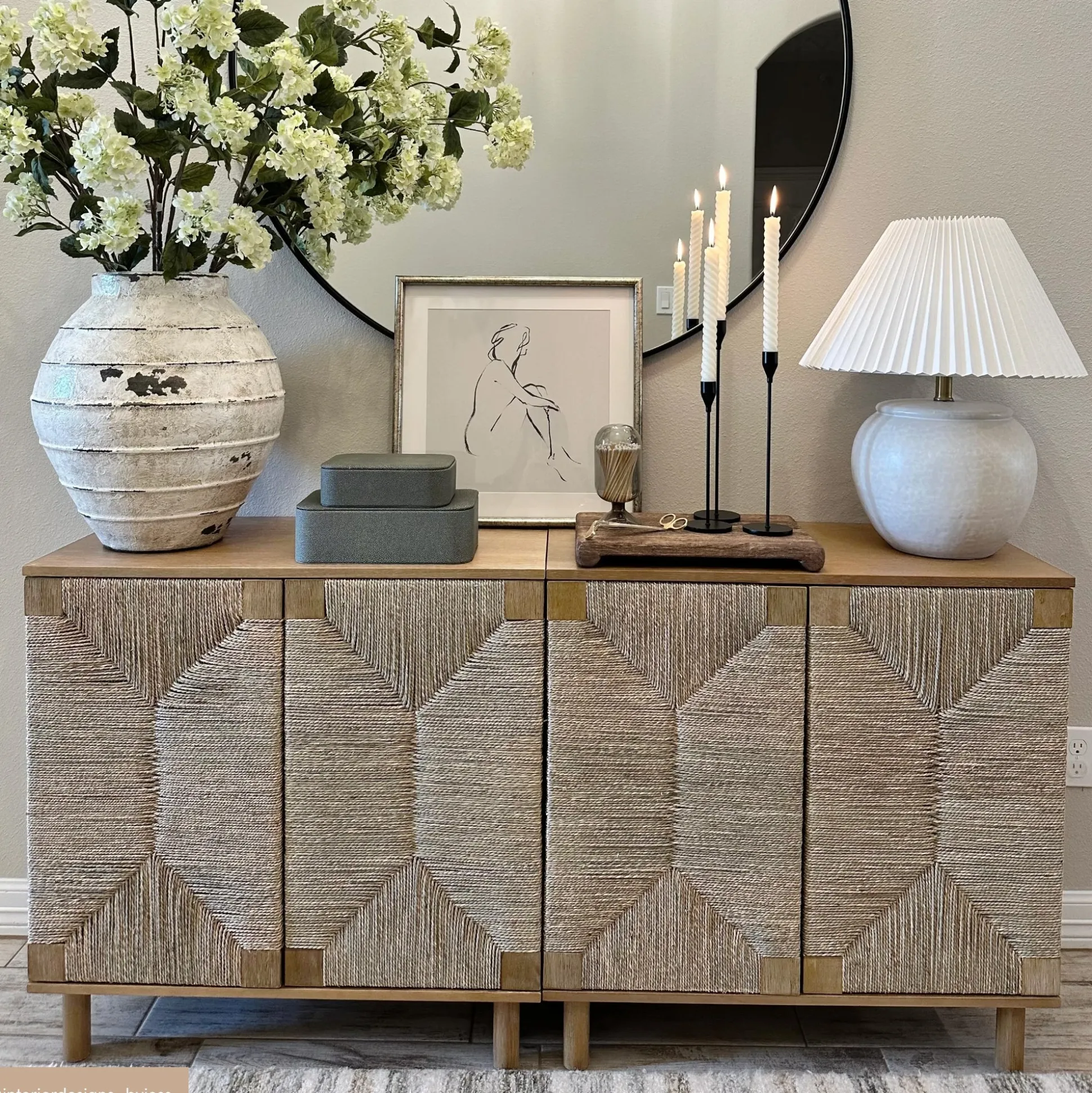 Seagrass Storage Cabinet Credenza Brown (Set of 3)