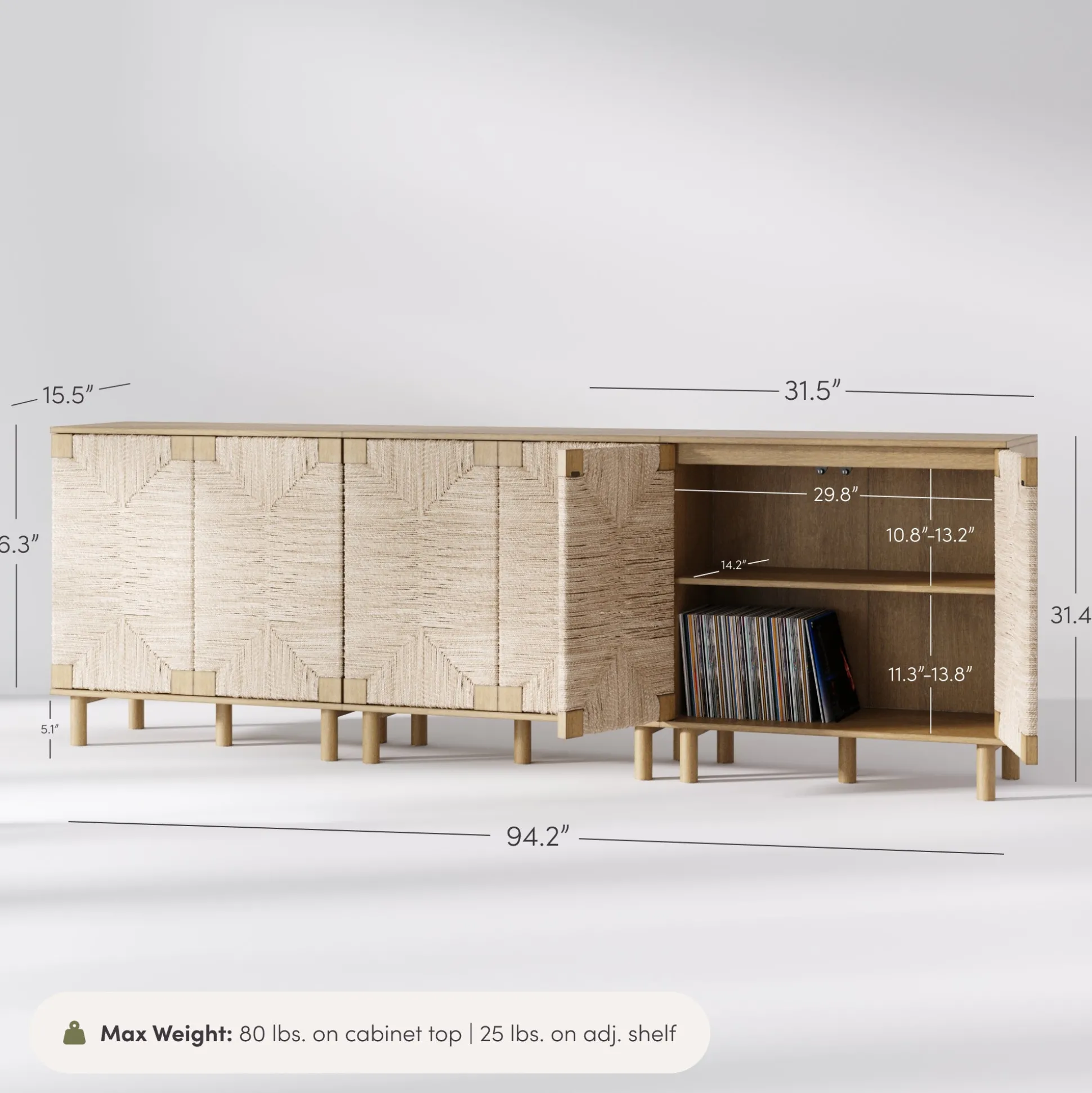 Seagrass Storage Cabinet Credenza Brown (Set of 3)
