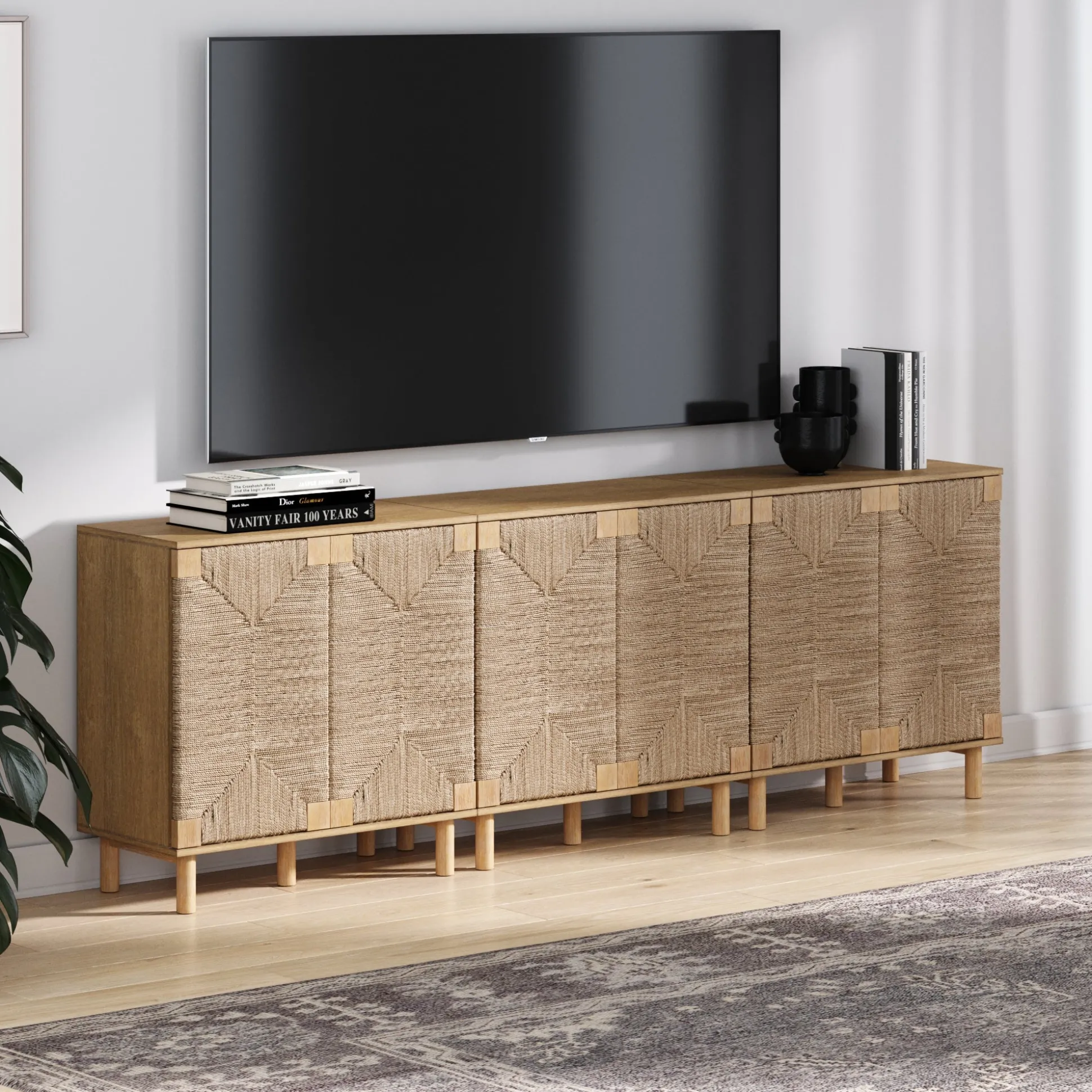 Seagrass Storage Cabinet Credenza Brown (Set of 3)