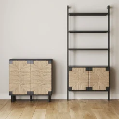 Seagrass Storage Cabinet Credenza Black (Set of 3)