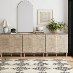 Seagrass Storage Cabinet Credenza Raw Oak (Set of 3)