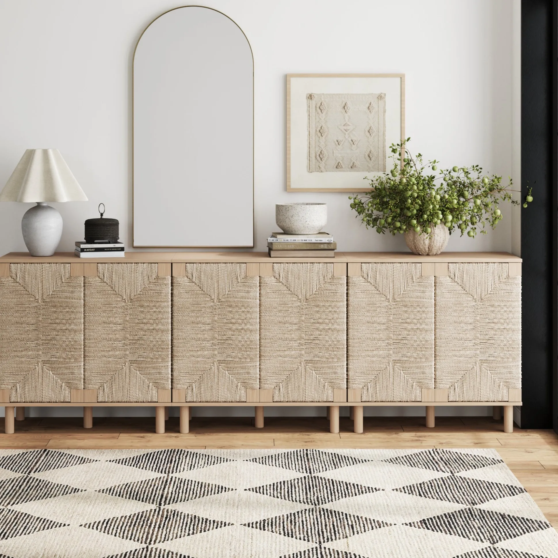 Seagrass Storage Cabinet Credenza Raw Oak (Set of 3)
