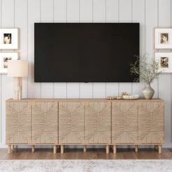 Seagrass Storage Cabinet Credenza Raw Oak (Set of 3)