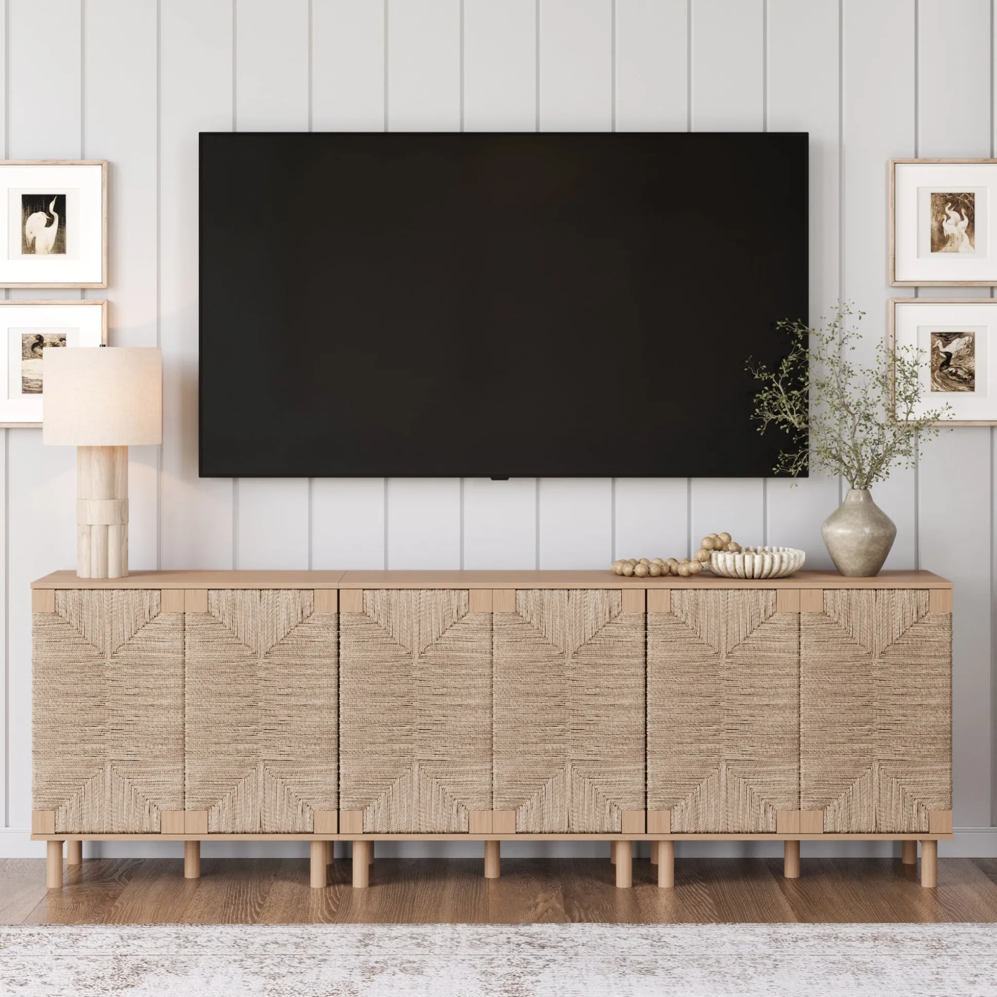Seagrass Storage Cabinet Credenza Raw Oak (Set of 3)