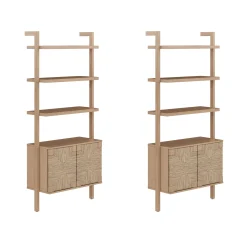Seagrass Wall Bookshelf with Doors Raw Oak (Set of 2)