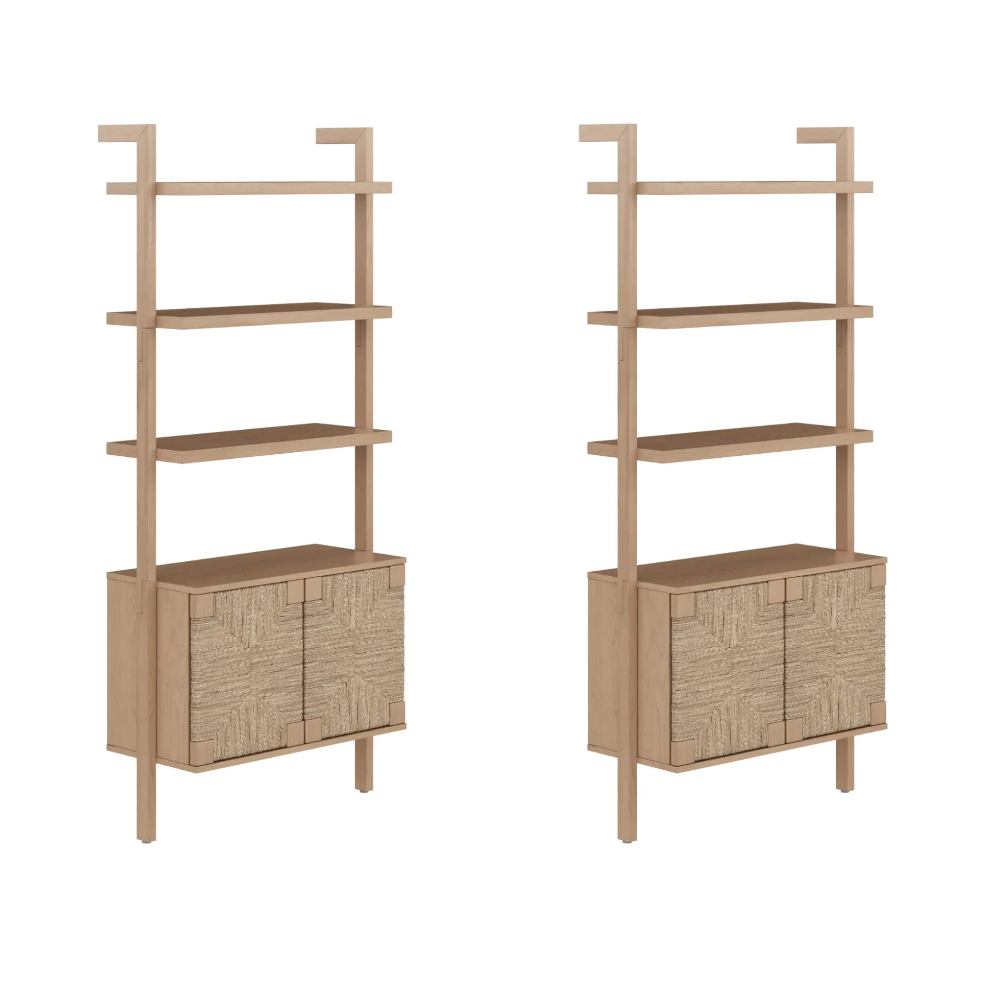 Seagrass Wall Bookshelf with Doors Raw Oak (Set of 2)