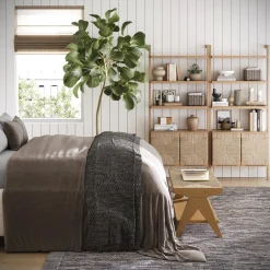 Seagrass Wall Bookshelf with Doors Raw Oak