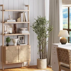 Seagrass Wall Bookshelf with Doors Raw Oak